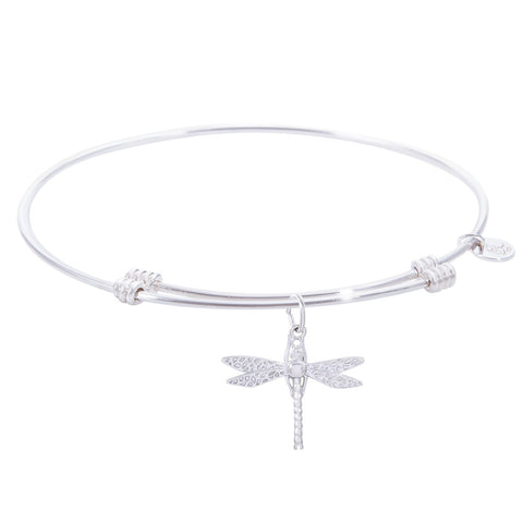 Sterling Silver Tranquil Bangle Bracelet With Dragonfly Charm