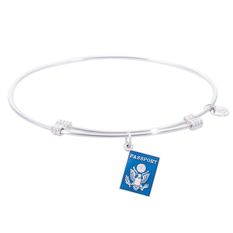 Sterling Silver Tranquil Bangle Bracelet With Passport Charm