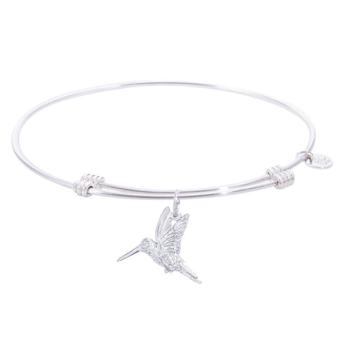 Sterling Silver Tranquil Bangle Bracelet With Hummingbird Charm