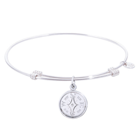 Sterling Silver Tranquil Bangle Bracelet With Compass Charm