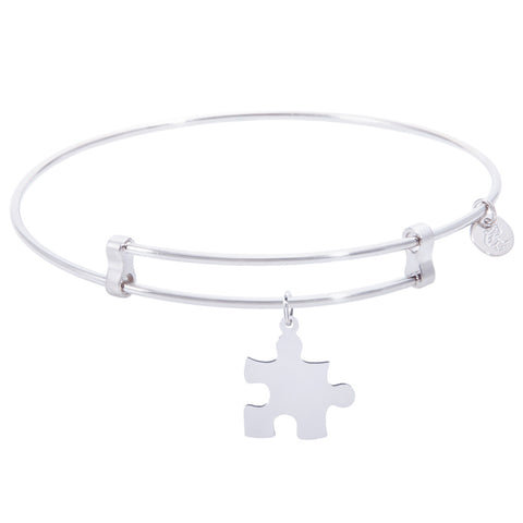 Sterling Silver Confident Bangle Bracelet With Puzzle Piece Charm