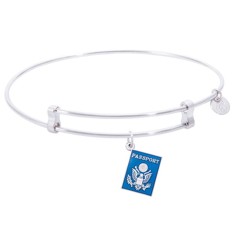 Sterling Silver Confident Bangle Bracelet With Passport Charm