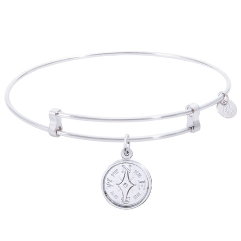 Sterling Silver Confident Bangle Bracelet With Compass Charm