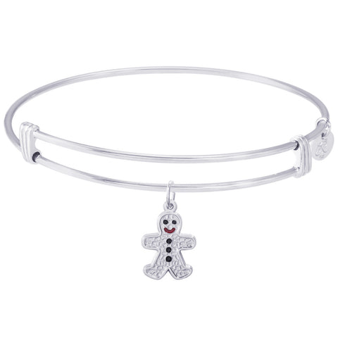 Sterling Silver Noble Bangle Bracelet Gingerbread Man Charm