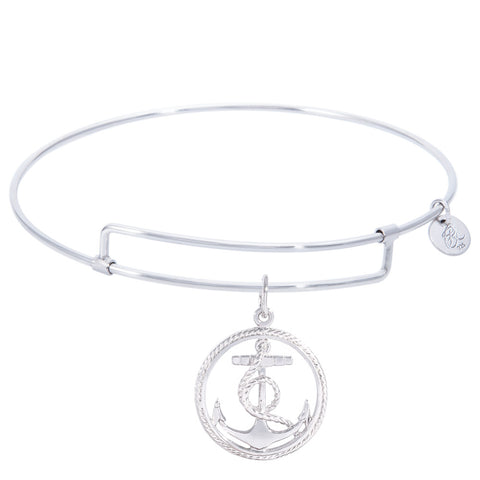 Sterling Silver Pure Bangle Bracelet With Anchor Charm