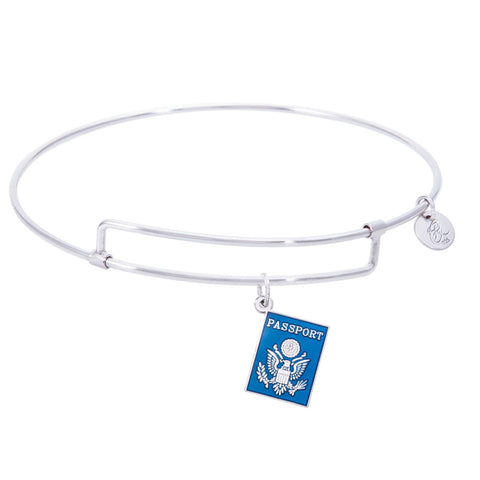 Sterling Silver Pure Bangle Bracelet With Passport Charm