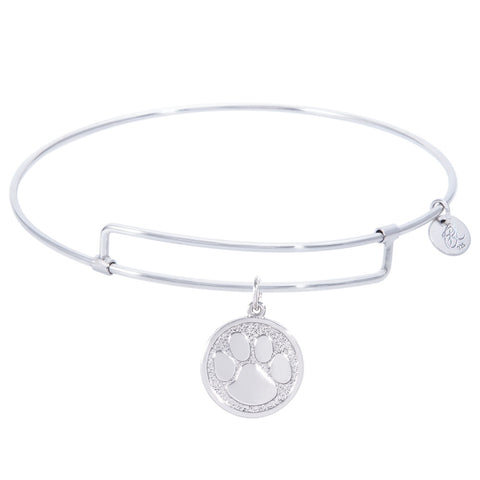 Sterling Silver Pure Bangle Bracelet With Pawprint Charm