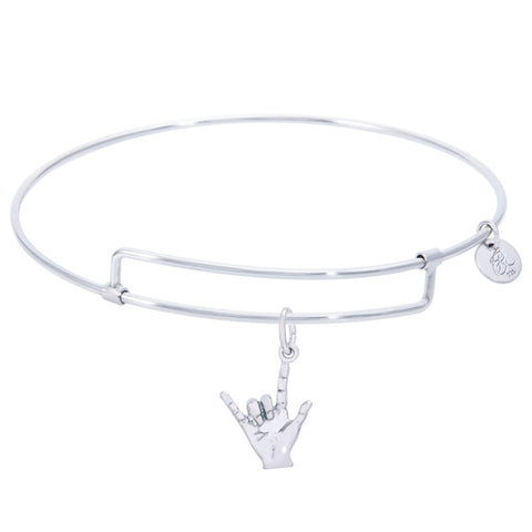 Sterling Silver Pure Bangle Bracelet With I Love You Charm