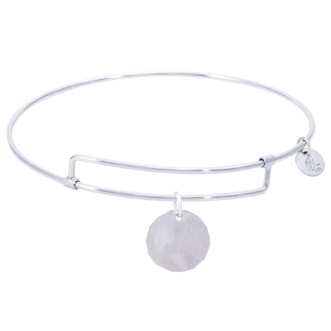 Sterling Silver Pure Bangle Bracelet With Plain Charm Tag Charm