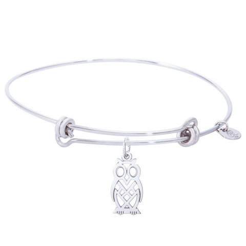 Sterling Silver Balanced Bangle Bracelet With Owl Charm