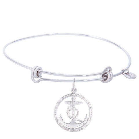 Sterling Silver Balanced Bangle Bracelet With Anchor Charm
