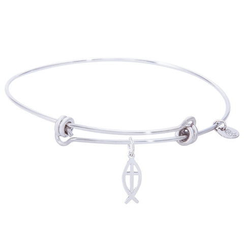Sterling Silver Balanced Bangle Bracelet With Ichthus Charm