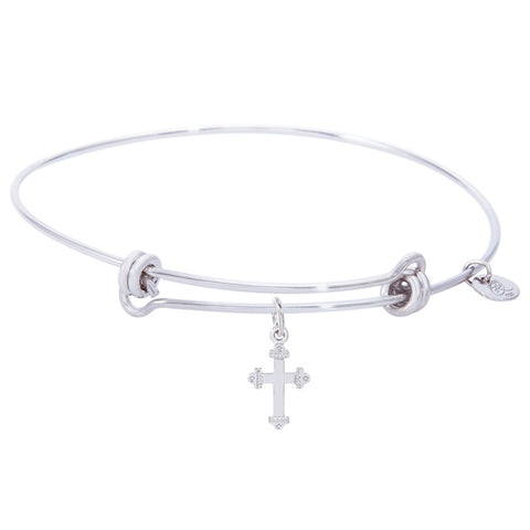 Sterling Silver Balanced Bangle Bracelet With Cross Charm