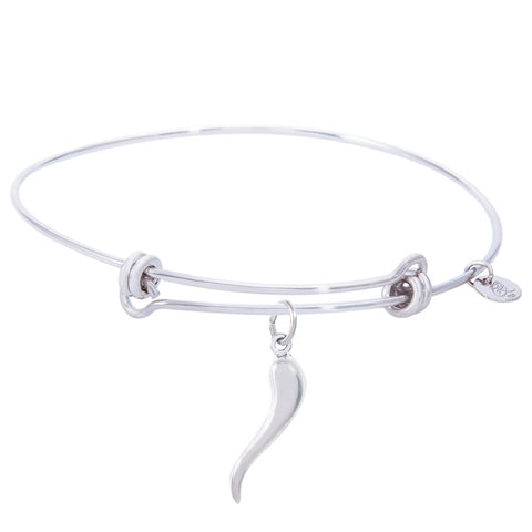 Sterling Silver Balanced Bangle Bracelet With Italian Horn Charm