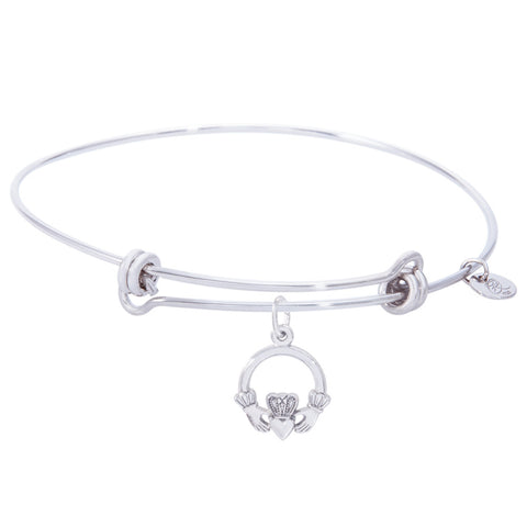 Sterling Silver Balanced Bangle Bracelet With Claddagh Charm