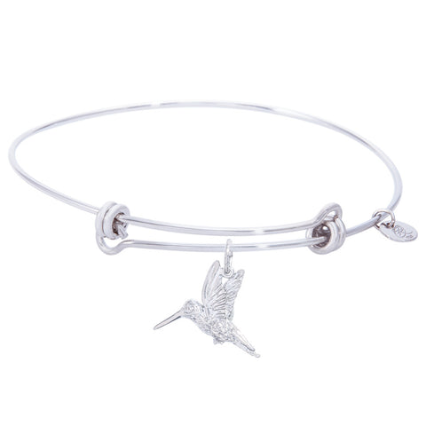 Sterling Silver Balanced Bangle Bracelet With Hummingbird Charm