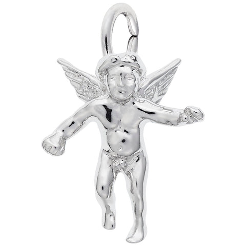 Angel Charm In 14K White Gold