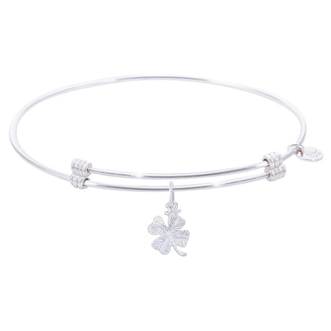 Sterling Silver Alluring Bangle Bracelet With 4 Leaf Clover Charm