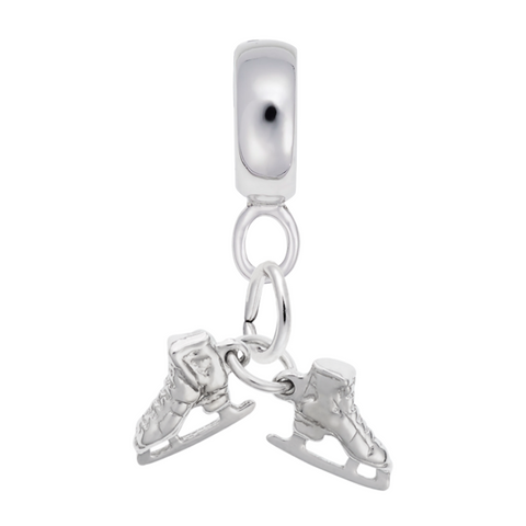 Ice Skates Charm Dangle Bead In Sterling Silver