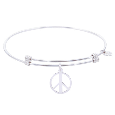 Sterling Silver Alluring Bangle Bracelet With Peace Symbol Charm