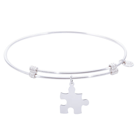 Sterling Silver Alluring Bangle Bracelet With Puzzle Piece Charm