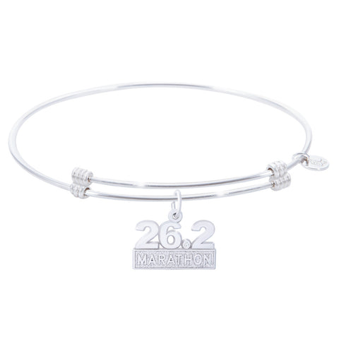 Sterling Silver Alluring Bangle Bracelet With Marathon 26.2 W/Diamond Charm