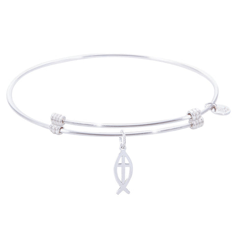Sterling Silver Alluring Bangle Bracelet With Ichthus Charm