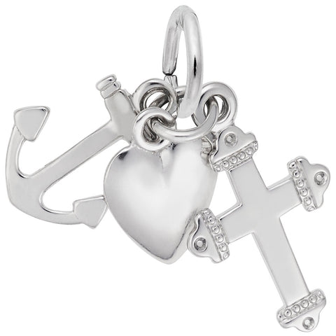 Faith,Hope,Charity Charm In 14K White Gold