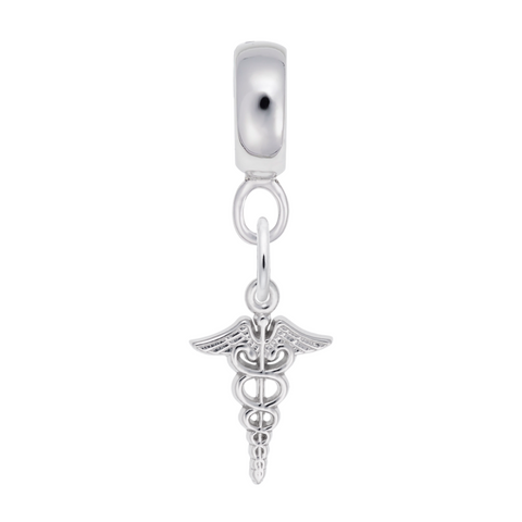 Caduceus Charm Dangle Bead In Sterling Silver