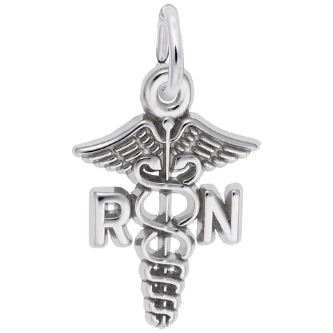 Rn Caduceus Charm In 14K White Gold