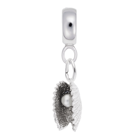 Shell With Pearl Charm Dangle Bead In Sterling Silver