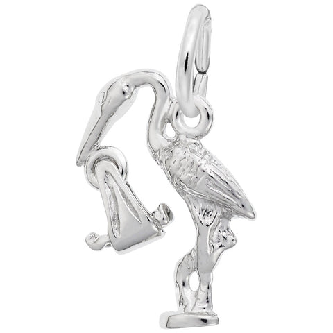 Stork Charm In 14K White Gold