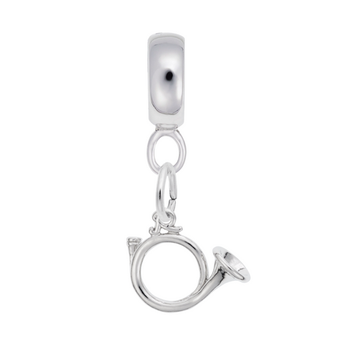 French Horn Charm Dangle Bead In Sterling Silver