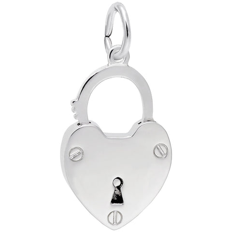 Lock, Heart Charm In 14K White Gold