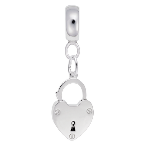 Lock, Heart Charm Dangle Bead In Sterling Silver