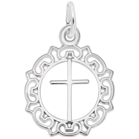 Cross Charm In 14K White Gold