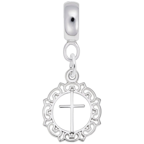 Cross Charm Dangle Bead In Sterling Silver