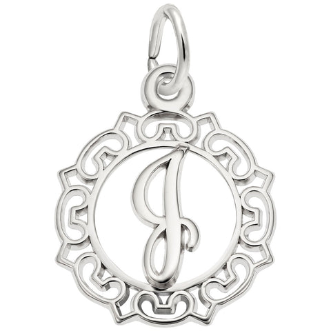 Initial J Charm In 14K White Gold