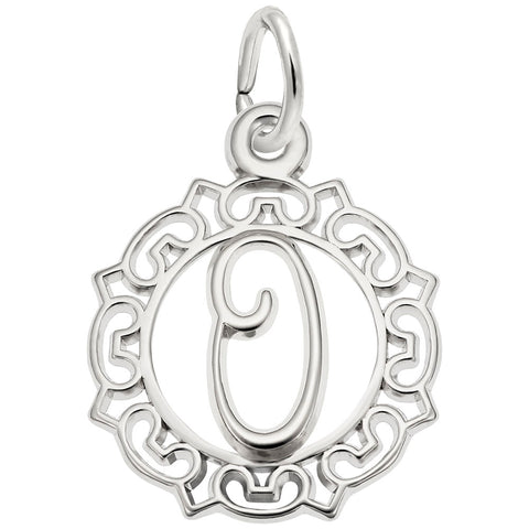 Initial O Charm In 14K White Gold