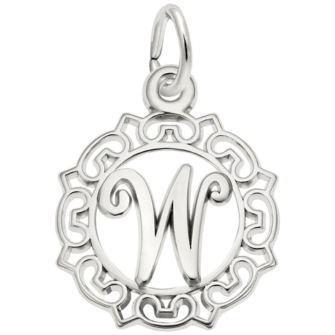 Initial W Charm In 14K White Gold