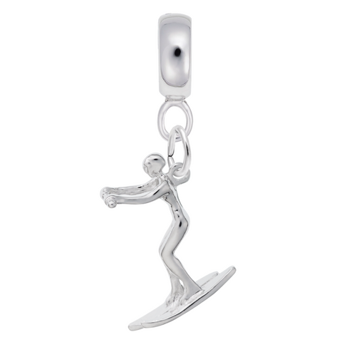 Water Skier Charm Dangle Bead In Sterling Silver