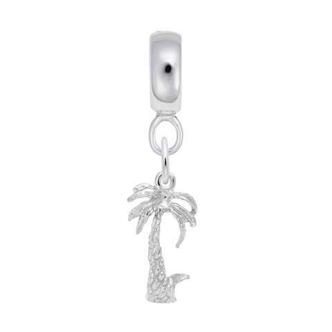 Palm Tree Charm Dangle Bead In Sterling Silver