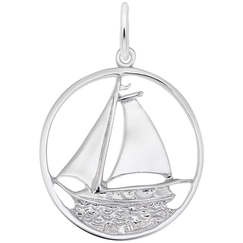 Sail Boat Charm In 14K White Gold