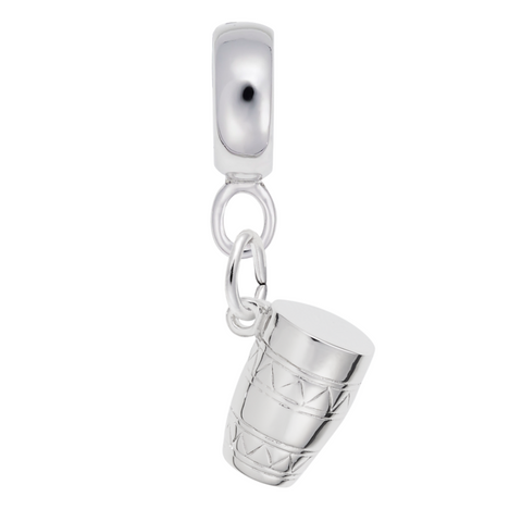 Drum, Bongo Charm Dangle Bead In Sterling Silver