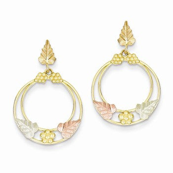 10k Yellow Gold Black Hills Gold Open Circle Leaf Earrings