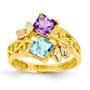 10k Tri-color Black Hills Gold Womens Amethyst and Blue Topaz, Size 6, Jewelry Ring