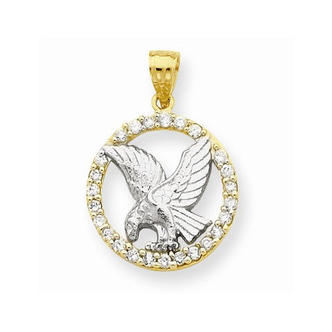 10k Yellow Gold & Rhodium CZ Circle w/Eagle Pendant, Pendants for Necklace