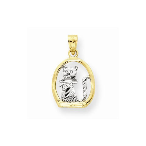 10k Yellow Gold & Rhodium Cat Pendant, Pendants for Necklace