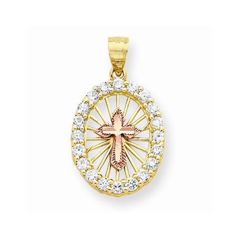 10k Gold Two-tone CZ Cross Pendant, Pendants for Necklace
