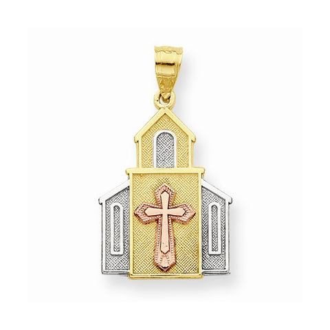 10k Gold Two-tone Church Pendant, Pendants for Necklace